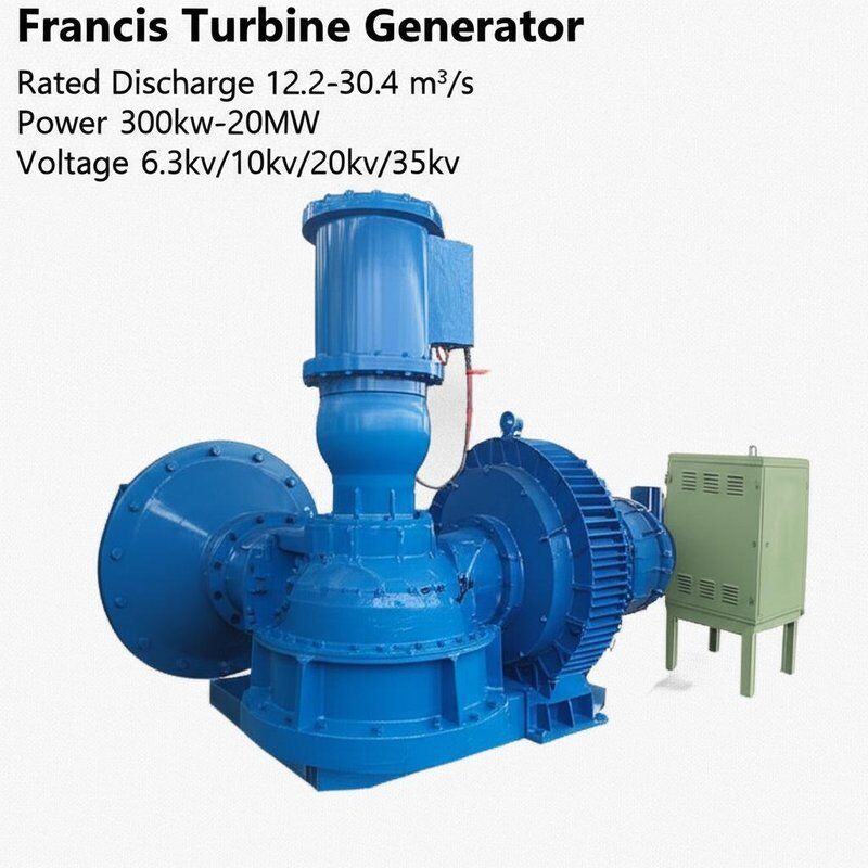 Francis Turbin Jeneratörü 12.2-30.4 m3/s değerli boşaltma ile Güç 300kw-20MW ve Voltaj 6.3kv/10kv/20kv/35kv